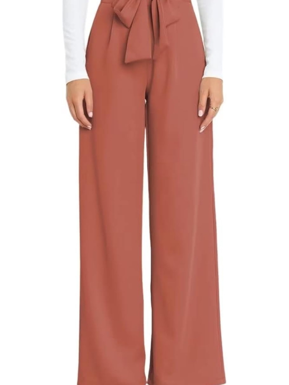 High-Waist Wide-Leg Paperbag Pants - Rust